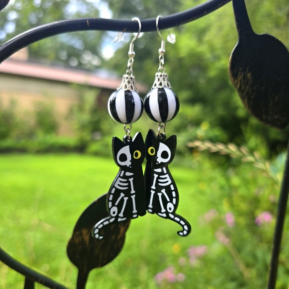 Skeleton Cat Earrings
